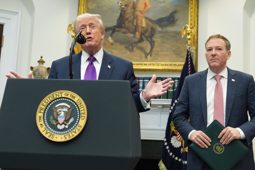 President Donald Trump speaks during an event with Environmental Protection Agency director Lee Zeldin to announce the EPA will no longer regulate greenhouse gases, in the Roosevelt Room of the White House, Thursday, Feb. 12, 2026, in Washington.