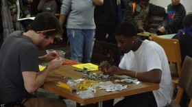 The "mini synthesizer" station at the discotech teaches people about basic electronics