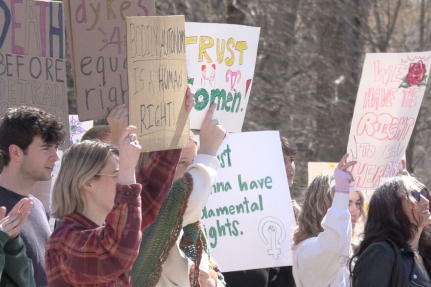 Attendees of the women's march at Indiana University.
