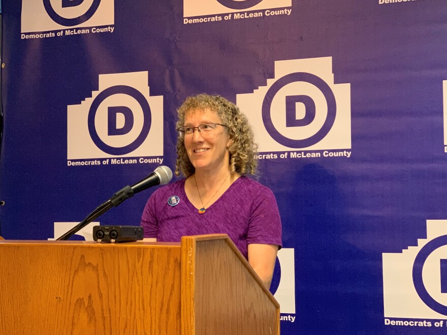 Democrat Karla Bailey-Smith announces her run against incumbent Rep. Keith Sommer in 2020 for Illinois' 88th House District at the McLean County Democrats headquarters on Thursday, Oct. 3, 2019.