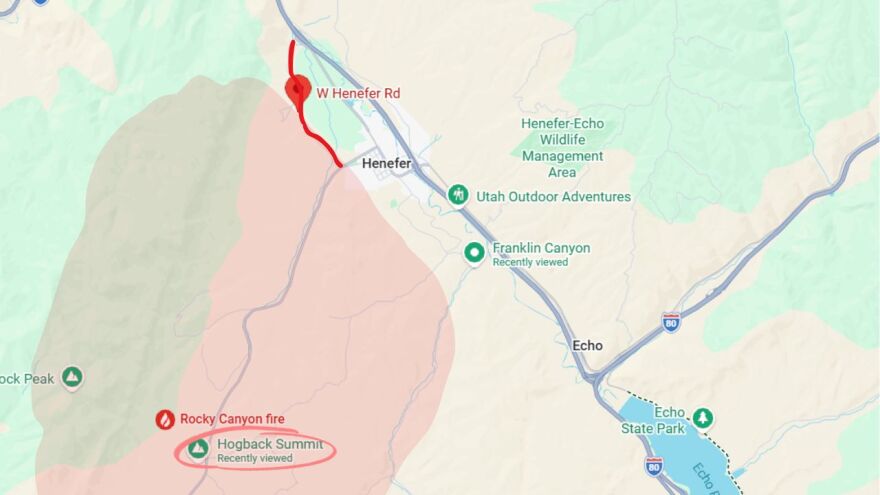 Area between Hog Back Summit and West Henefer Road via Google Maps.