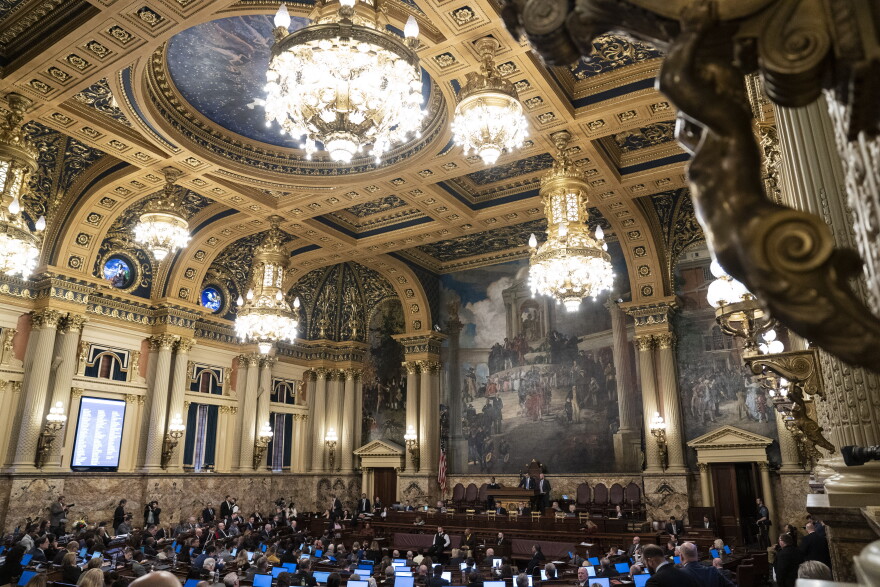 Shown the is Pennsylvania House of Representatives in session at the Pennsylvania Capitol in Harrisburg, Pa., Tuesday, Feb. 21, 2023.