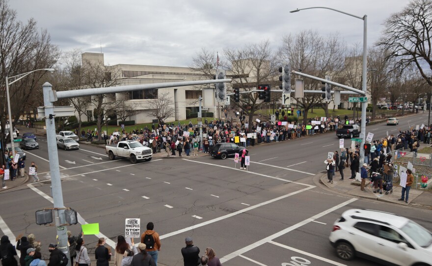 Protesters on a street corner