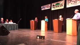 At podiums, left to right, Margaret Stock, Lisa Murkowski, Ray Metcalfe, and Breck Craig. Kayla Desroches/KMXT