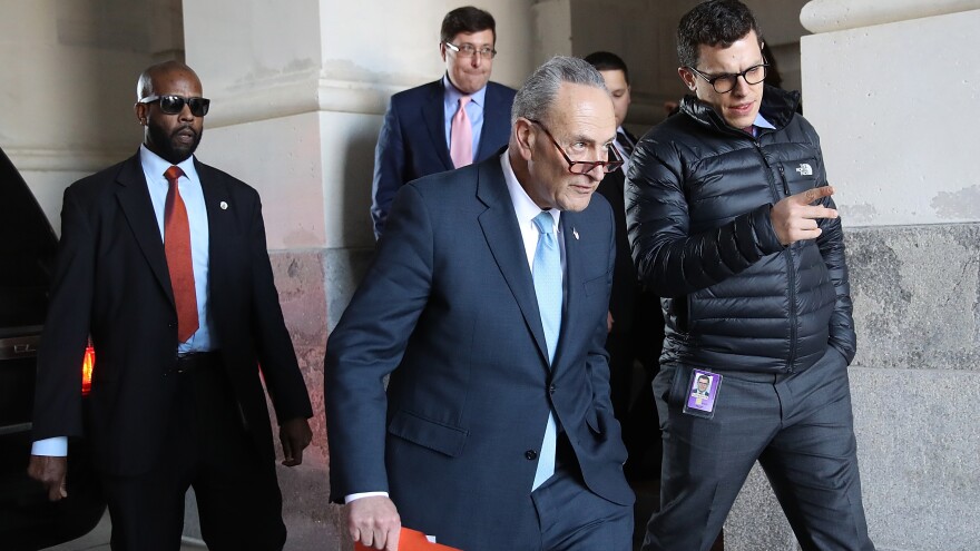 Senate Minority Leader Chuck Schumer, D-N.Y., returns to the U.S. Capitol after meeting with President Trump at the White House on Friday afternoon.