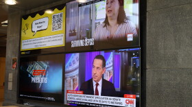 Several news feeds are displayed at the Alder Journalism building on the University of Iowa campus.