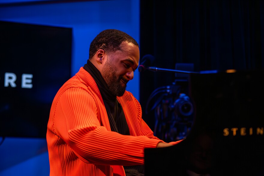 Sullivan Fortner, the inaugural Larry J. Bell Jazz Artist, performing at the awards ceremony at The Greene Space in New York City on Oct. 8, 2025.