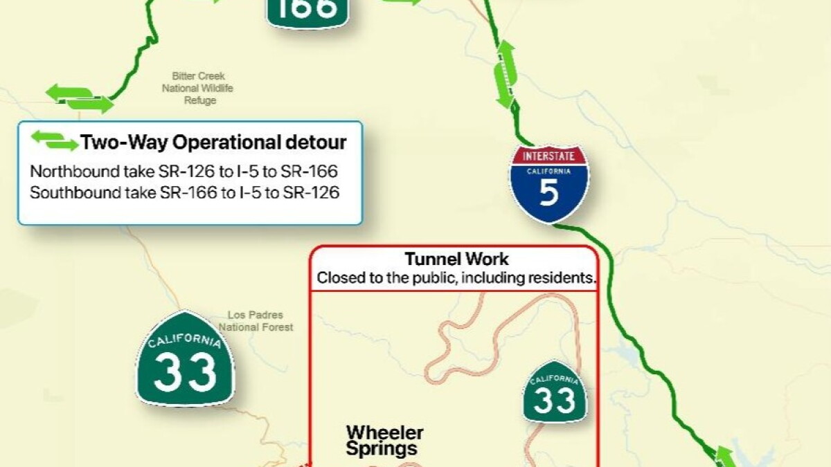 Tunnel repair project will shut down section of Highway 33 in Ventura County for the weekend