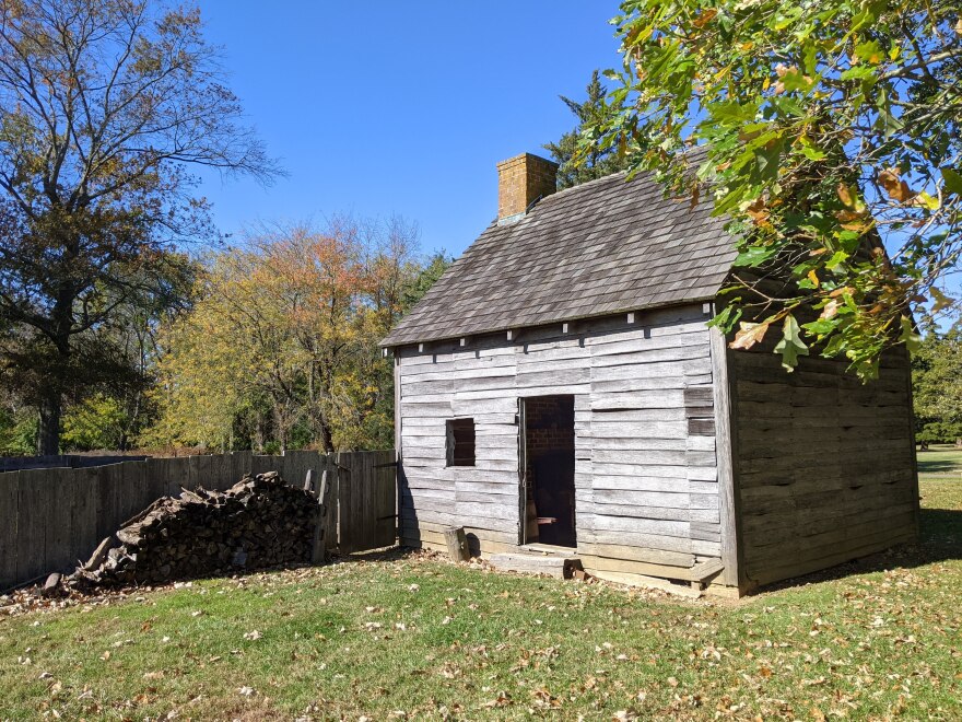 A recreation of a typical log dwelling found in the 1700's. These small cabins would house an entire family.