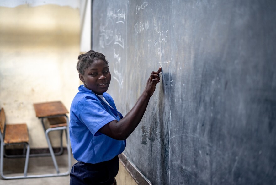 Antonia Manuel Tom, a seventh-grader at the Eduardo Mondlane school, says making it through a day of school is tough because she's not getting enough to eat.