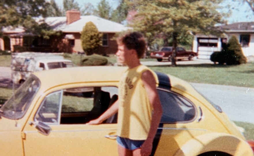 Paul Weidenbach in 1984, with his first car, a black-and-yellow Beetle named Gladys.