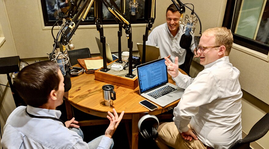 Gavin Jackson speaks with Post and Courier Reporters Andy Brown (l) and Jamie Lovegrove (r) in the South Carolina Public Radio studios on Monday, September 10, 2018.