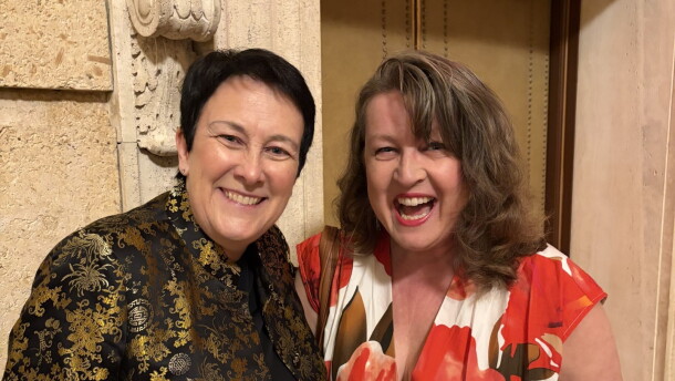 WXXI's Brenda Tremblay with composer Jennifer Higdon at Kodak Hall
