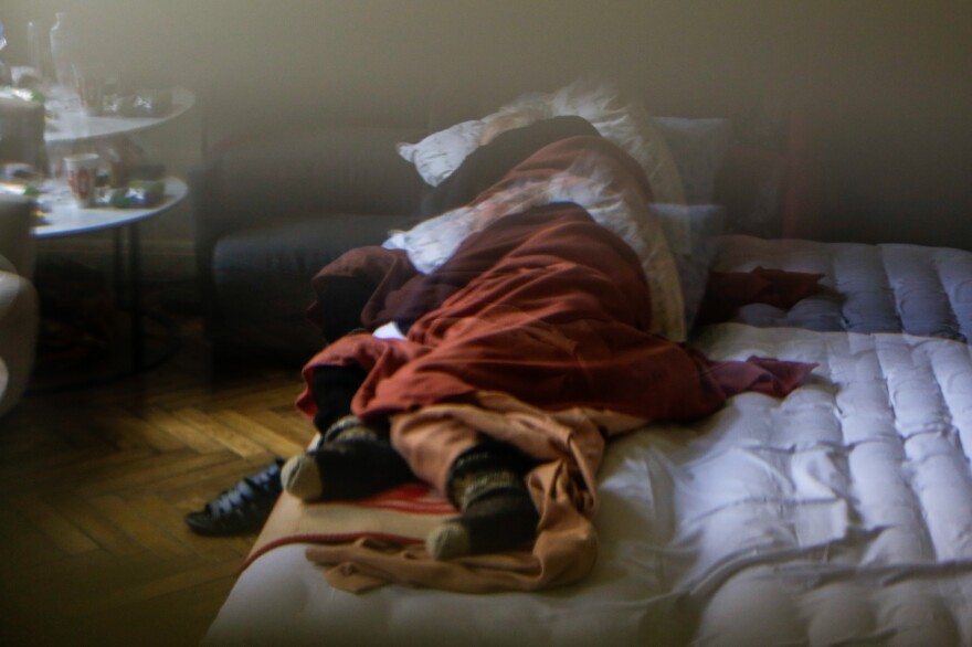 In a place where, not long ago, people sipped cappuccinos and ate pastries, an older man now sleeps on the floor of the cafe at the Lviv Center for Urban History.