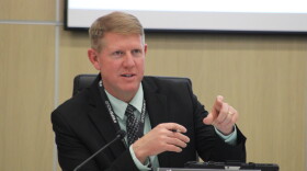 Wichita Superintendent Kelly Bielefeld speaks during the school board meeting on Monday. He says the district is not abandoning the concept of neighborhood schools.