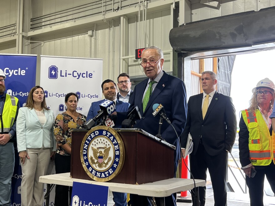 Senate Majority Leader Chuck Schumer (D-NY), at a news conference at Li-Cycle in Rochester on 9/19/22