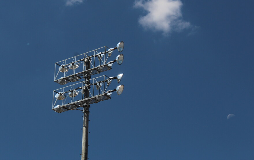 Stadium lights at Parkview High School in Springfield, Mo. (Photo taken September 4, 2026)