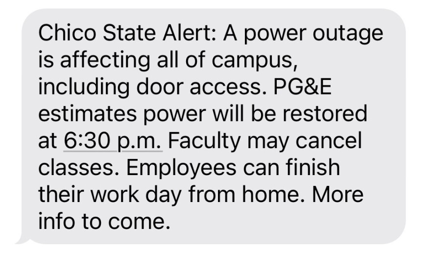 Screenshot of Chico State text message at 4:40 p.m.