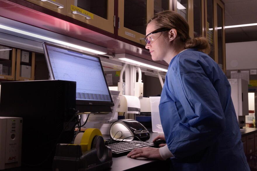 Angie Chan is the supervisor of the Molecular Diagnostic Section of the Animal Diagnostic and Disease Laboratory, which performs the Polymerase Chain Reaction (PCR) tests on samples received in the lab.