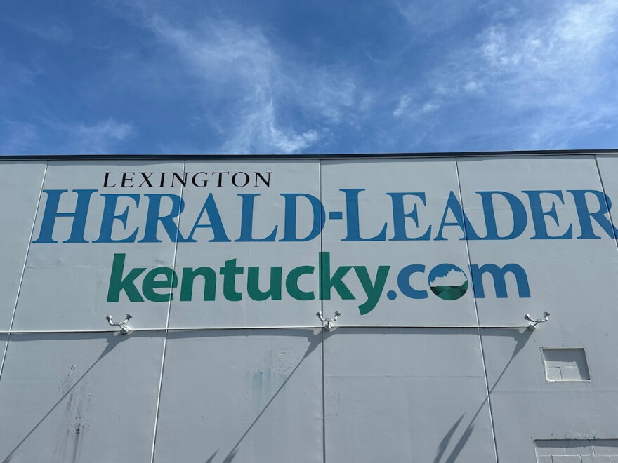 The masthead of the Lexington Herald-Leader newspaper is seen on the side of an office building where the paper was once located in Lexington, Kentucky