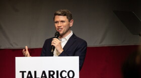 Democrat U.S. Senate candidate James Talorico speaks to a crowd of 1,100 at Baylor University's Mark & Paula Hurd Welcome Center during a campaign stop on September 16, 2026.
