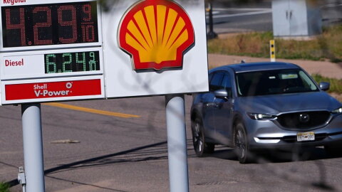 A sign shows the price of unleaded and diesel fuel at a Colorado gas station on Oct. 5, 2026.