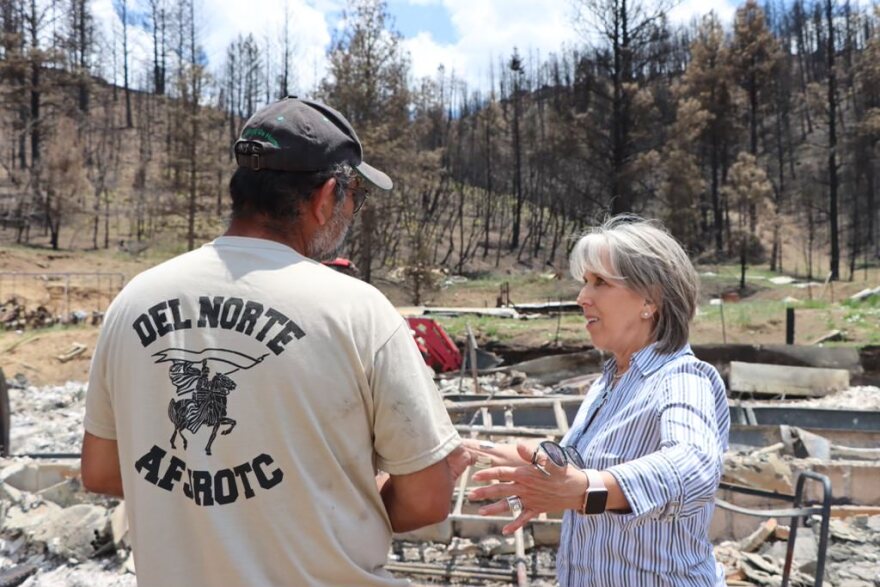 Governor Michelle Lujan Grisham surveyed homes in Sapello and Rociada that have been damaged or destroyed by the Calf Canyon/Hermits Peak Fire on June 7