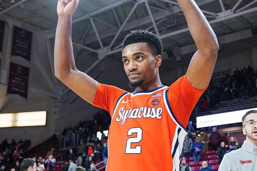 Syracuse junior JJ Starling celebrating after a 79-71 victory over Boston College in January.