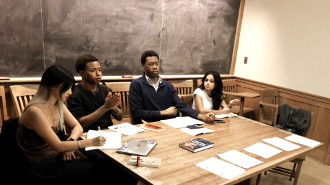 "From left to right: Talia Hsia, Slater Vance, Chin Onwu, and Fabeha Jahra watch as Demi Singleton auditions for Six Degrees of Separation,” October 05, 2026 at the Heritage Production Company at Linsly-Chittenden Hall in New Haven Connecticut.