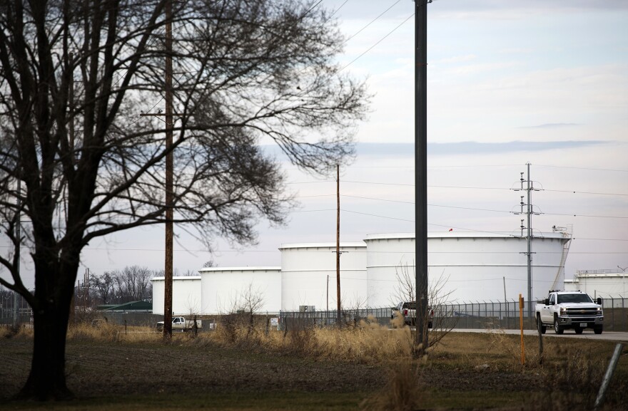 Exxon Mobil's storage tanks, as seen from Brian Stover's yard. (Jan. 2017)