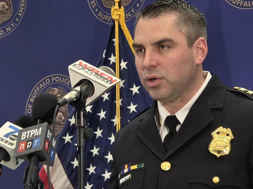  Interim Buffalo Police Commissioner Craig Macy speaks at a press conference on Feb. 18, 2026.