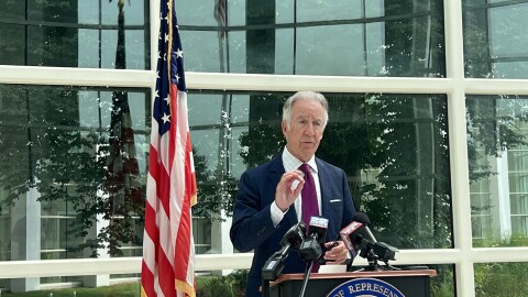 U.S. Representative Richard Neal, D- Springfield, speaks outside of the federal courthouse in Springfield, Mass., on July 22, 2024.