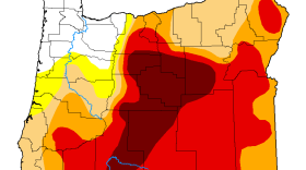 U.S. Drought Monitor map of Oregon released on May 5, 2022. The darkest area shows exceptional drought conditions for central Oregon.
