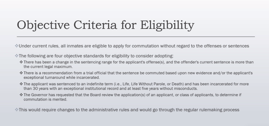 Proposed criteria for commutations