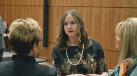 FILE - State Rep. Rebecca Dow, R-Truth or Consequences, speaks to staff before the start of the New Mexico Legislative session, in Santa Fe, N.M., Jan. 15, 2019. Former television meteorologist Mark Ronchetti and Dow are prominent GOP contenders in a contest touching on concerns about U.S. border security, urban crime, inflation and the teaching of race and ethnicity in a heavily Latino and Native American state. (AP Photo/Russell Contreras, File)