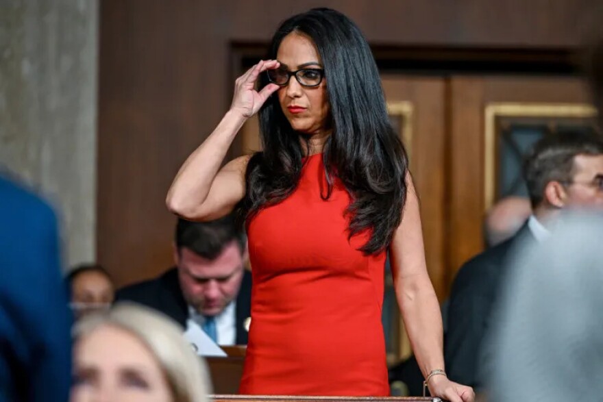Rep. Lauren Boebert, R-Colo., appears before President Donald Trump delivers the State of the Union address to a joint session of Congress in the House chamber at the U.S. Capitol in Washington on Feb. 24, 2026.