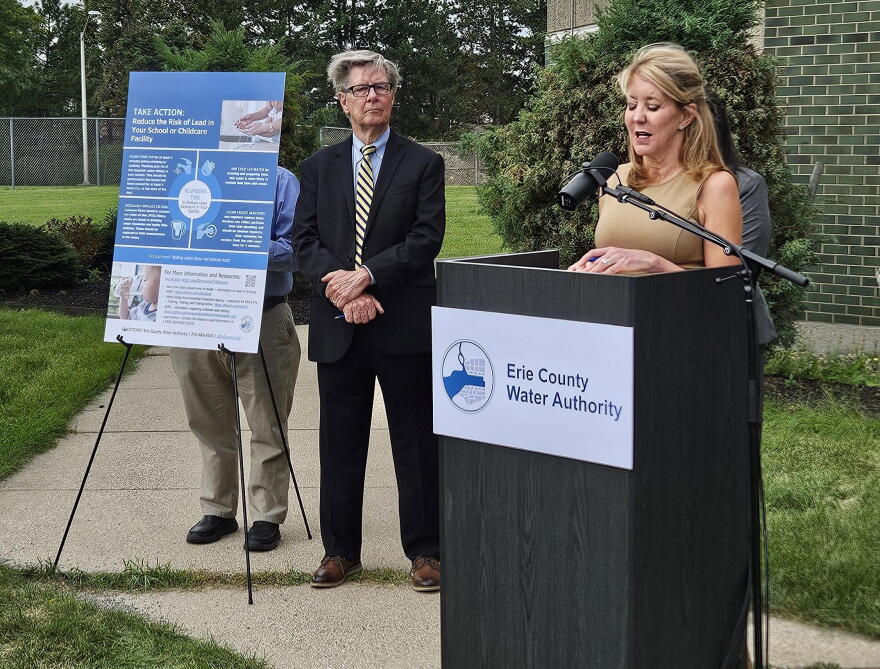 Sabrina Figler, director of the Erie County Water Authority Water Quality Laboratory, describes the process for testing lead levels in water samples.