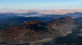 An aerial view of Bears Ears in Utah from inside an EcoFlight in October 2025.