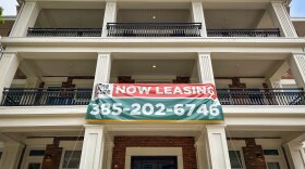 A leasing sign at The Jude apartments in Salt Lake City, May 25, 2023. According to a 2022 Kem C. Gardner Policy Institute report, rents in Utah have grown significantly in the last three years.