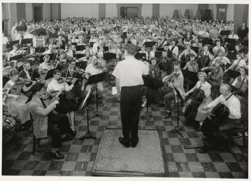 Dixon conducting the University of Iowa Symphony Orchestra, ca. 1950s.