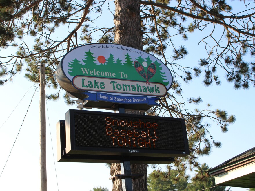 When you drive into the town of just more than 1,000 residents, a sign reads: "Welcome to Lake Tomahawk: Home of Snowshoe Baseball." The game is a part of this town's history, with generations of families coming together each summer to watch the games.