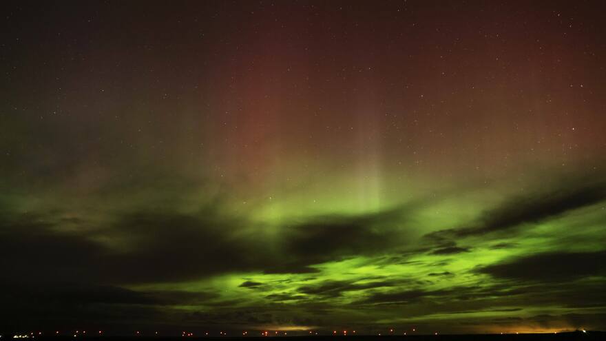 An aurora borealis, also known as the northern lights, is seen in the sky in the early morning hours of Monday, April 24, 2023, near Washtucna, Wash.