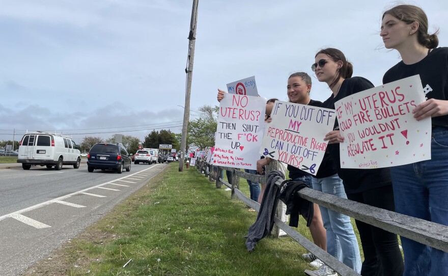 Pro-choice activists rally in Hyannis on May 14, 2022.