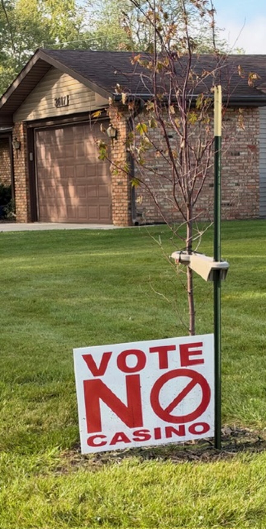 A yard sign urges a “no” vote on a casino referendum in northeast Indiana.