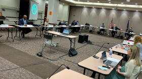 The Indiana State Budget Committee meets in person while observing proper social distancing guidelines.