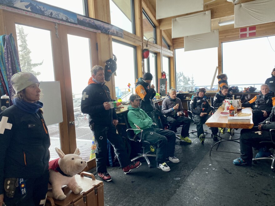 Lori Spence leads the morning meeting at ski patrol headquarters on top of Aspen Highlands on a recent day. Last February, Spence became the second woman in SkiCo history to be a patrol director at any of Aspen’s four ski areas.