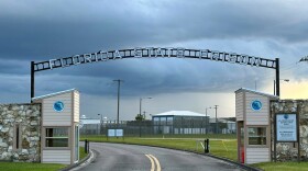 Clouds hover over the entrance of the Florida State Prison in Starke, Fla., Aug. 3, 2023.