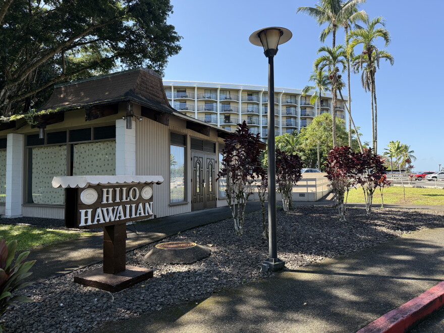 The Hilo Hawaiian Hotel ,a Trademark Collection by Wyndham, on Banyan Drive on Hawaiʻi Island in March 2026.