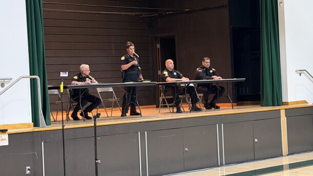 Fresno Police Chief Mindy Casto speaks during a community forum on the police use of automatic license plate reading cameras by Flock Safety.