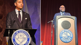 Cincinnati Mayor Aftab Pureval (left) and Covington Mayor Ron Washington